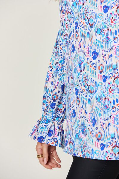 Double Take Full Size Printed Flounce Sleeve Blouse 