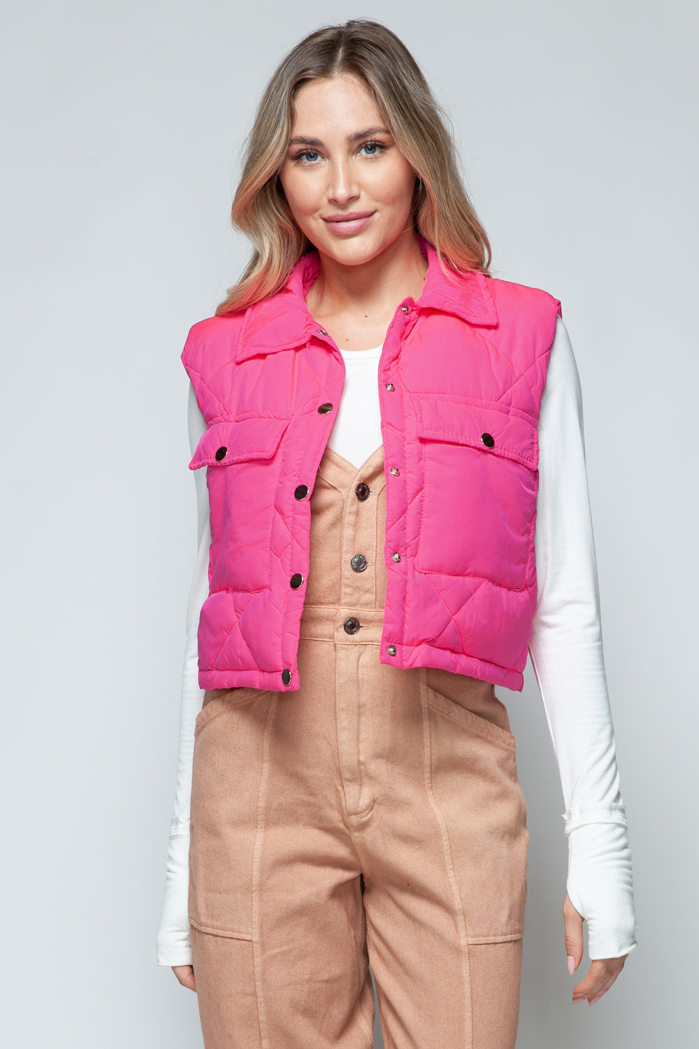 Snobbish Snap Down Quilted Crop Vest 
