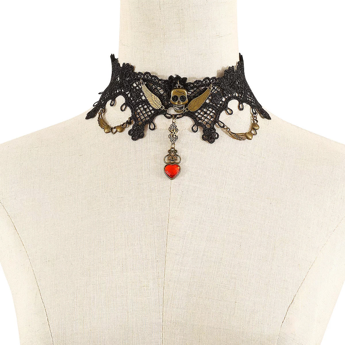 Halloween Lace Skull Necklace and Earrings Jewelry Set 