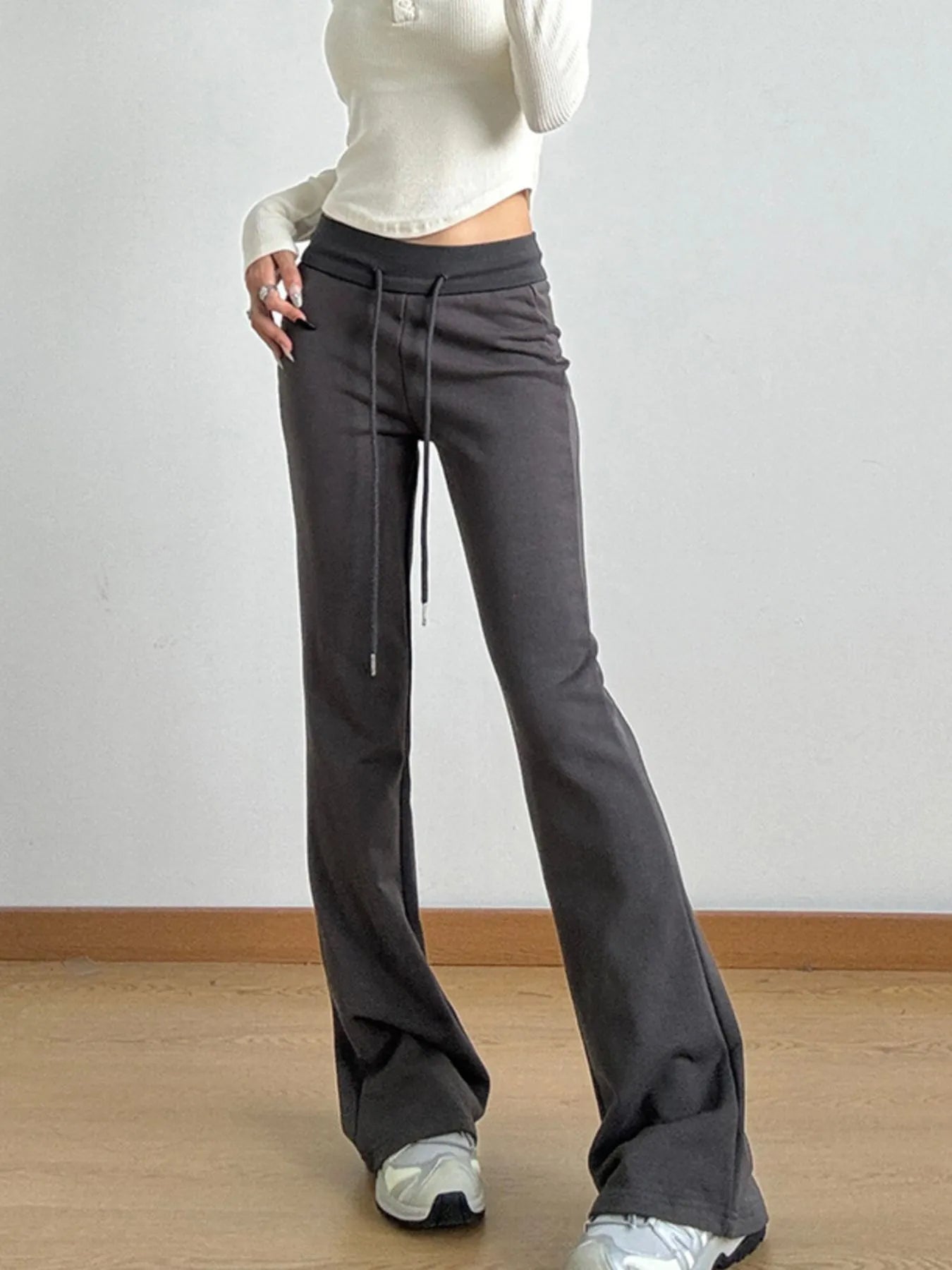 High Waist Flare Drawstring Casual Pants 