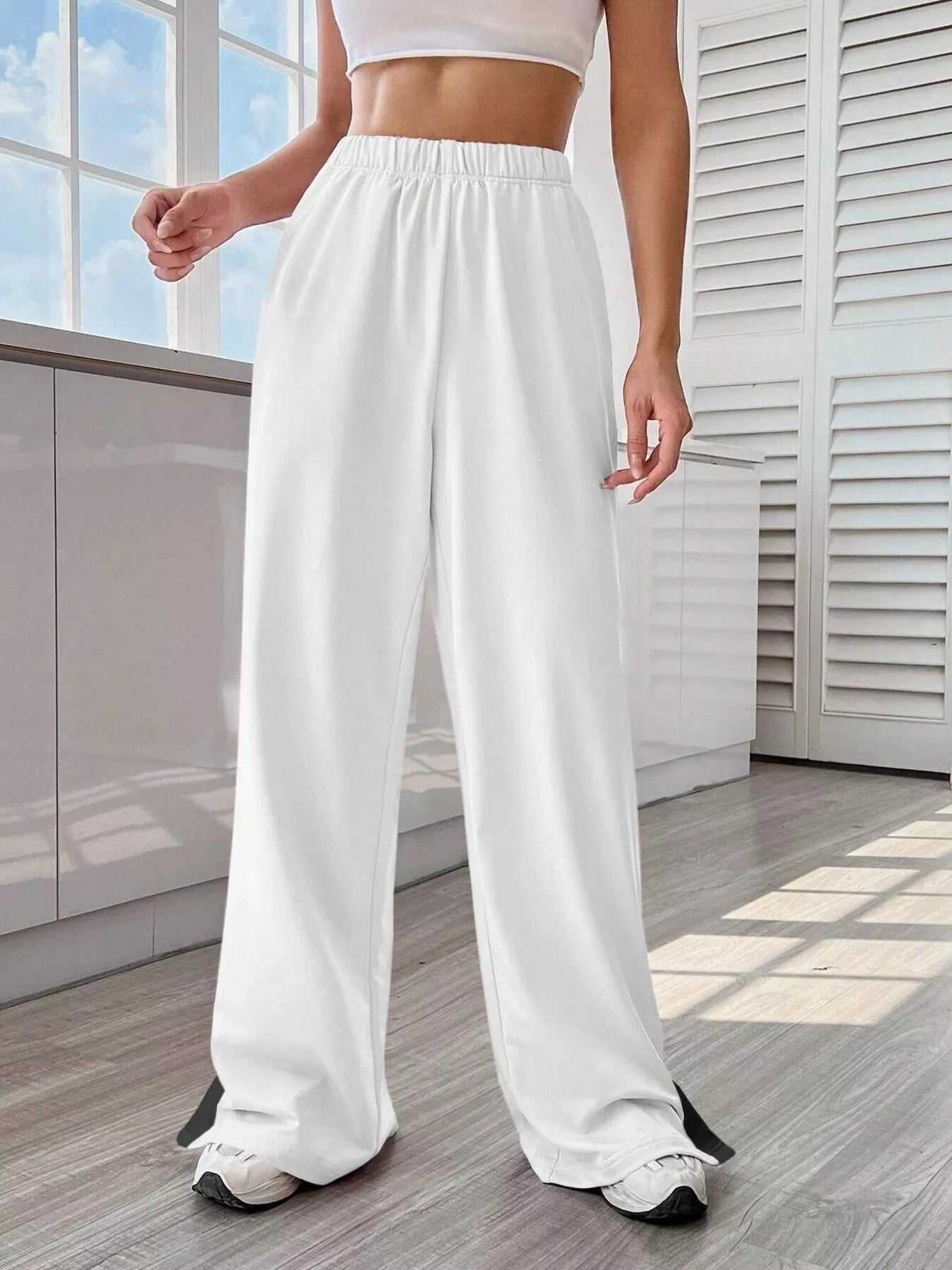 Two-Tone Side Snap Wide Leg Pants 