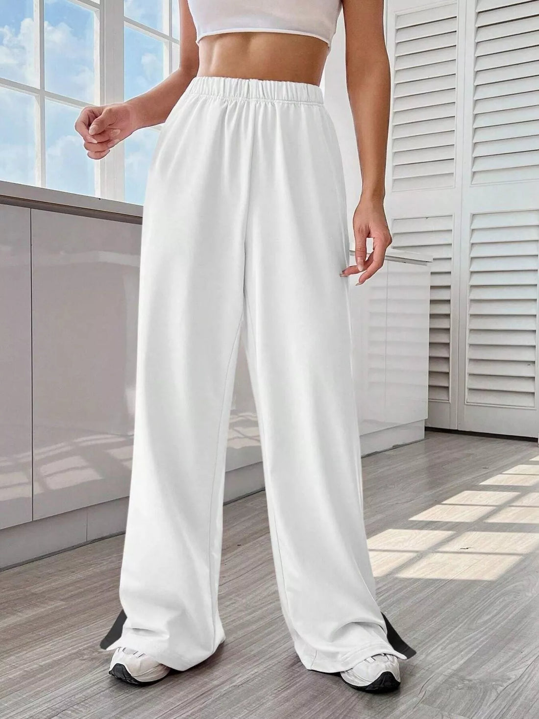 Two-Tone Side Snap Wide Leg Pants 