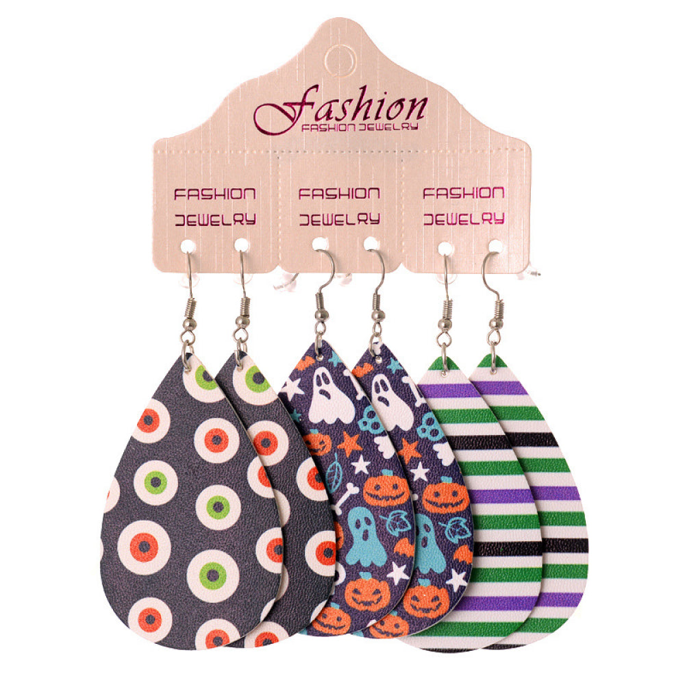 Halloween PU Teardrop Earrings Set 