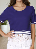 Striped Trim T-Shirt with Lace Hem Detail