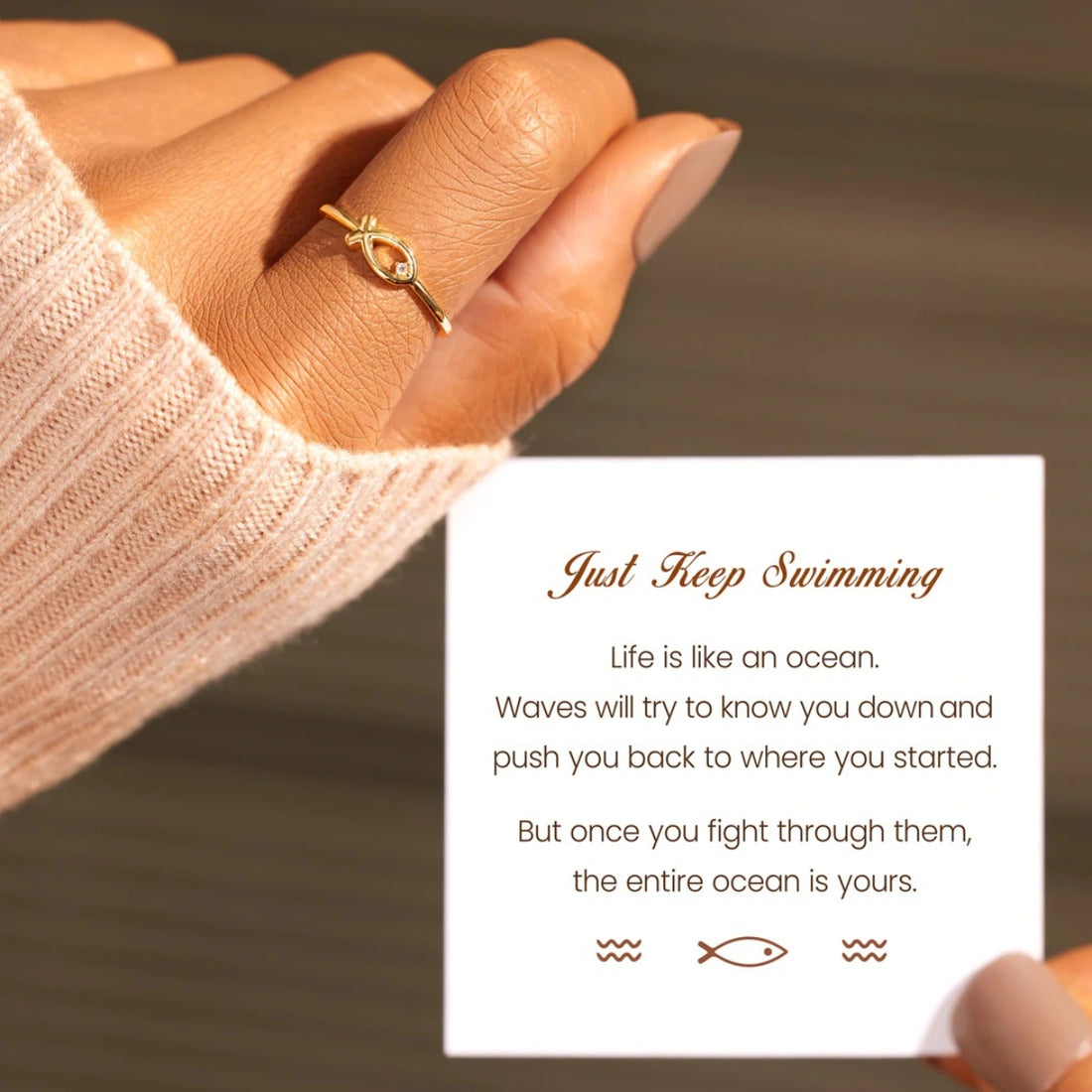 925 Sterling Silver Inlaid Zircon Fish Ring 