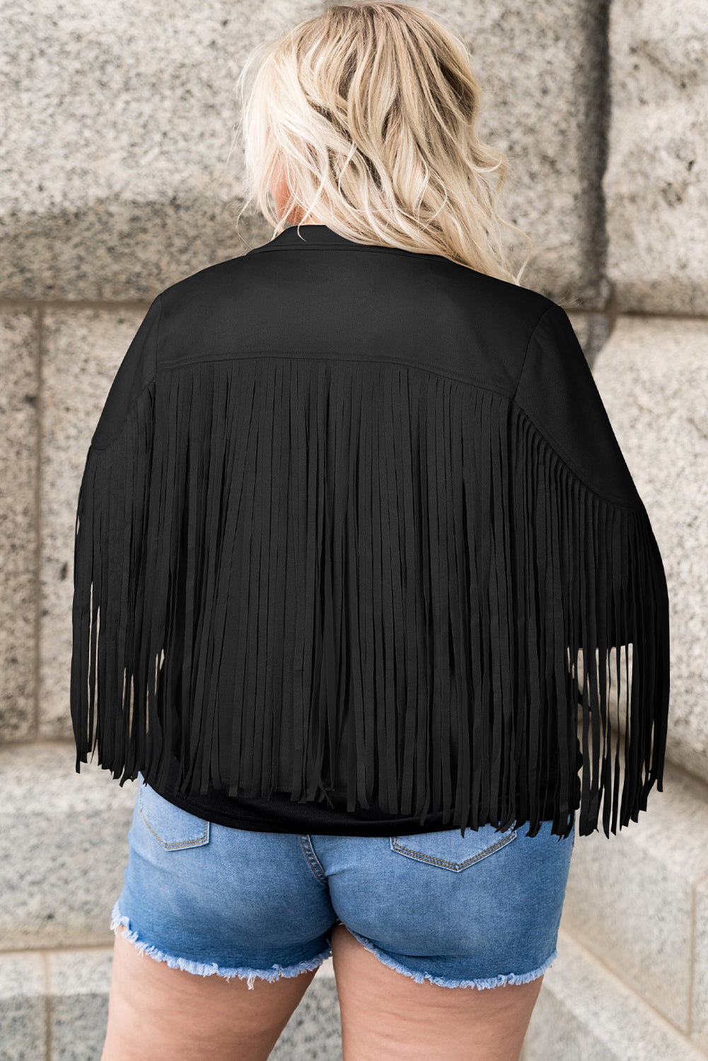 Plus Size Fringe Open Front Jacket 