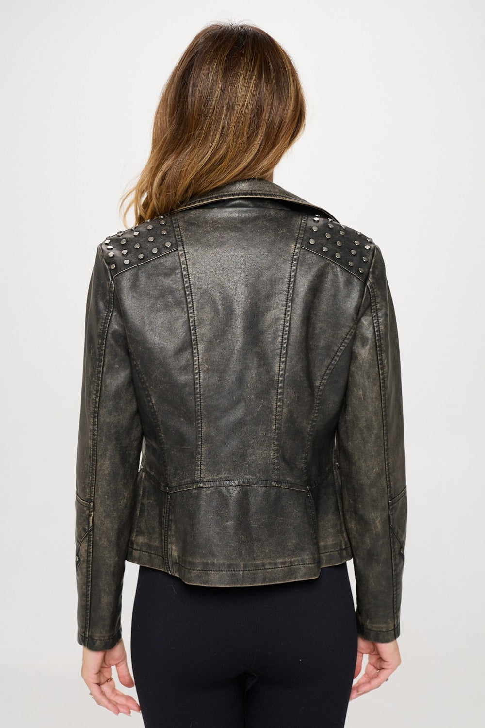 Coalition LA Studded Classic Moto Faux Leather Jacket 