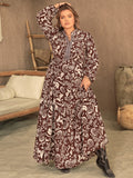 Plus Size Notched Balloon Sleeve Printed Maxi Dress 