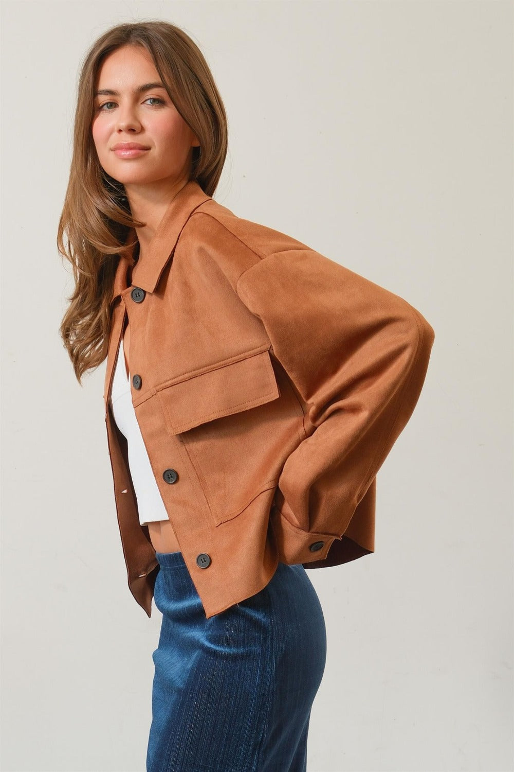 HYFVE Suede Button Down Cropped Jacket 