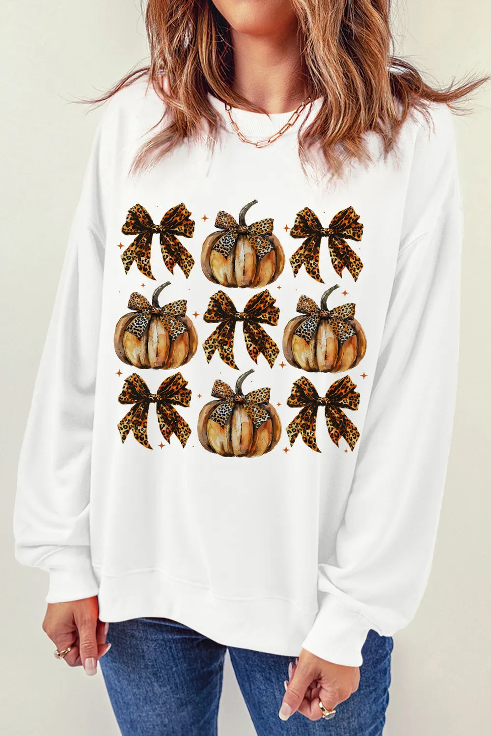 Pumpkin & Bow Graphic Long Sleeve Sweatshirt 