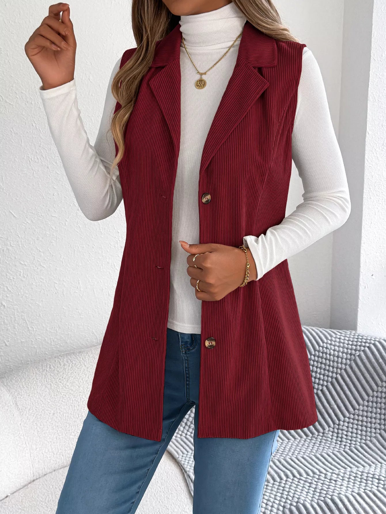 Button-Front Longline Vest Coat 