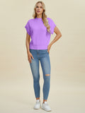 Double Take Full Size Mock Neck Short Sleeve Sweater 