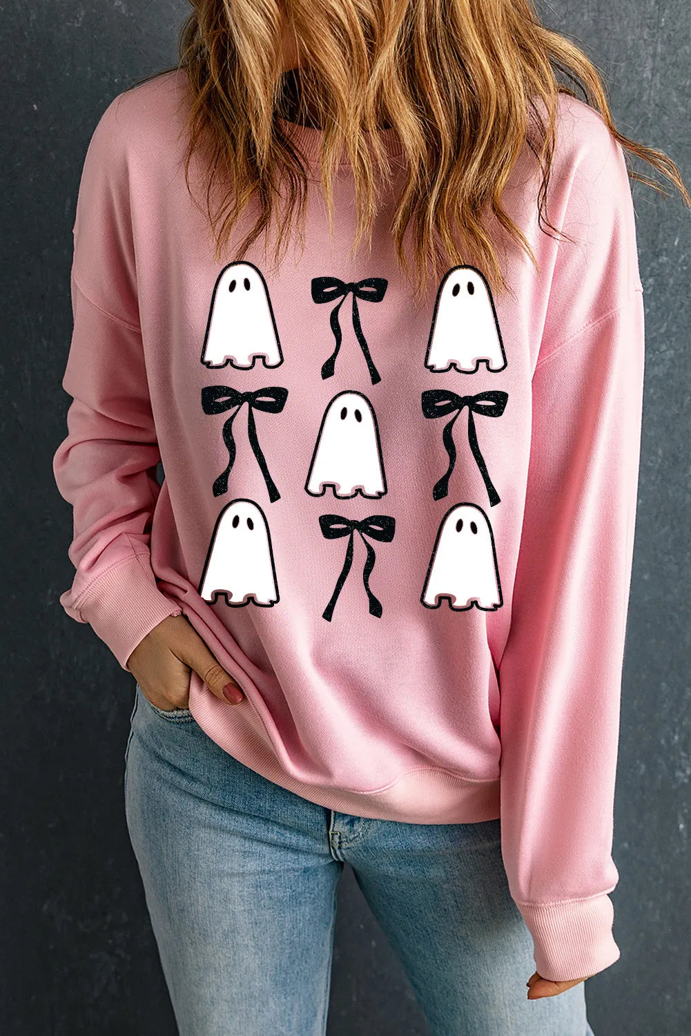 Ghost & Bow Round Neck Long Sleeve Sweatshirt 