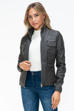 YMI Removable Faux Layered Multi-Pocket Jacket with Fuzzy Hood 