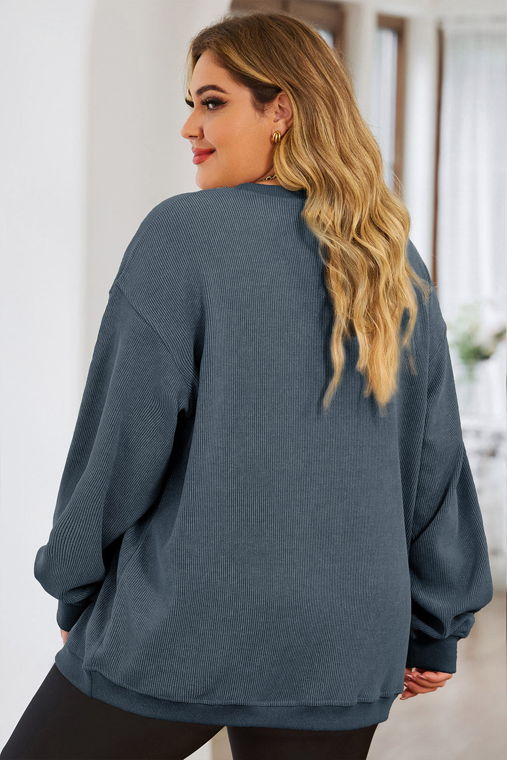 Plus Size Round Neck Dropped Shoulder Sweatshirt 