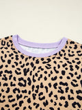Stripe Color Block Patchwork Leopard Casual Sweatshirt with Slits 