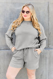 Double Take Full Size Texture Long Sleeve Top and Drawstring Shorts Set 