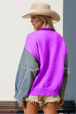 Double Take Full Size Star Pattern Raw Edge Long Sleeve Sweater 