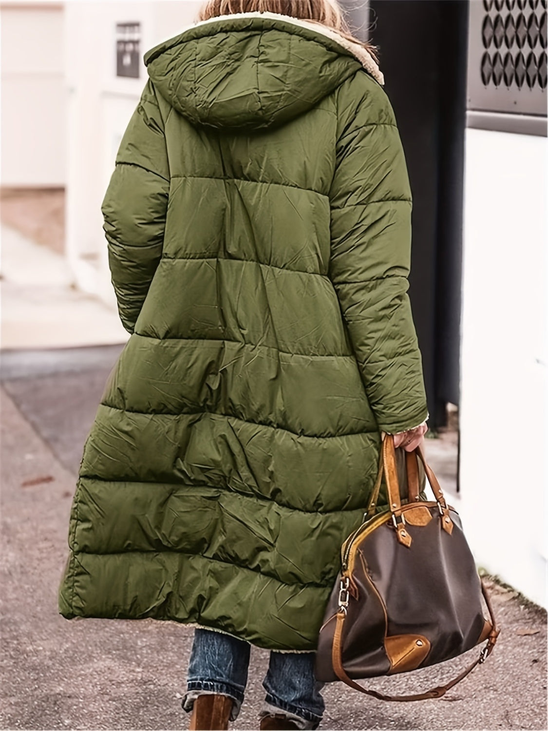 Plus Size Zip Up Sherpa Hooded Coat 