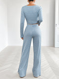 Striped Square Neck Long Sleeve Top and Pants Lounge Set Lingerie & Nightwear