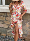 Perfee Printed V-Neck Half Sleeve Midi Dress Dresses