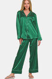 Zenana Satin Long Sleeve Shirt and Pants Pajama Set Lingerie & Nightwear