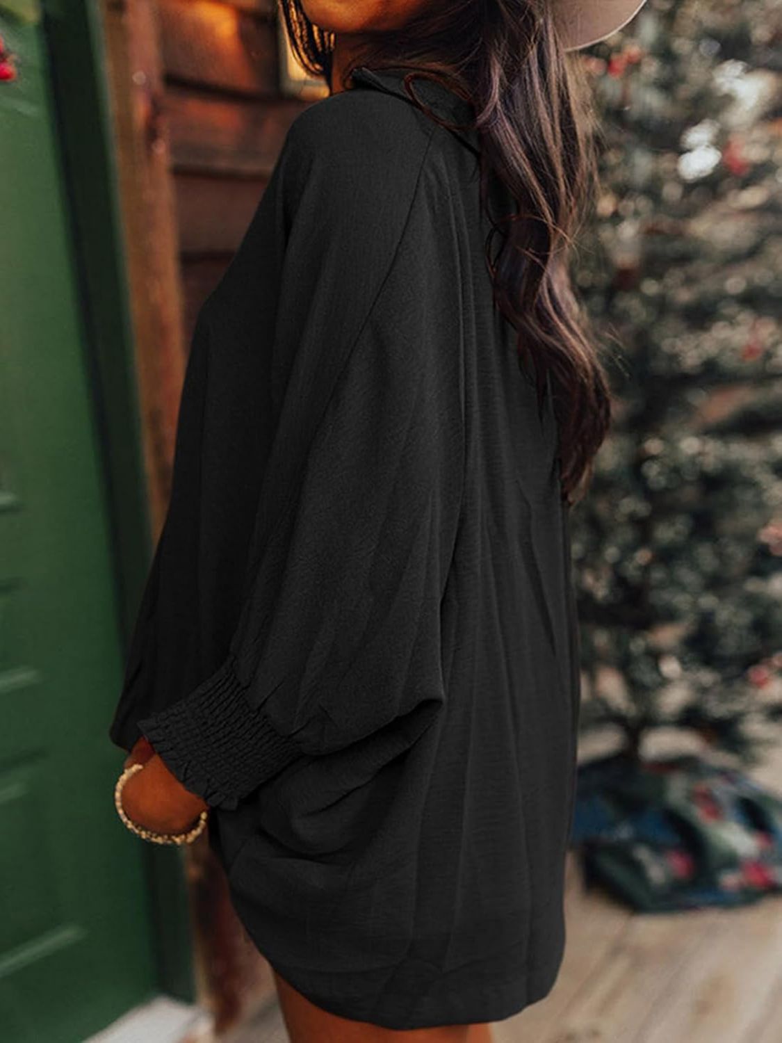 Johnny Collar Three-Quarter Sleeve Blouse 