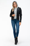YMI Removable Faux Layered Multi-Pocket Jacket with Fuzzy Hood 