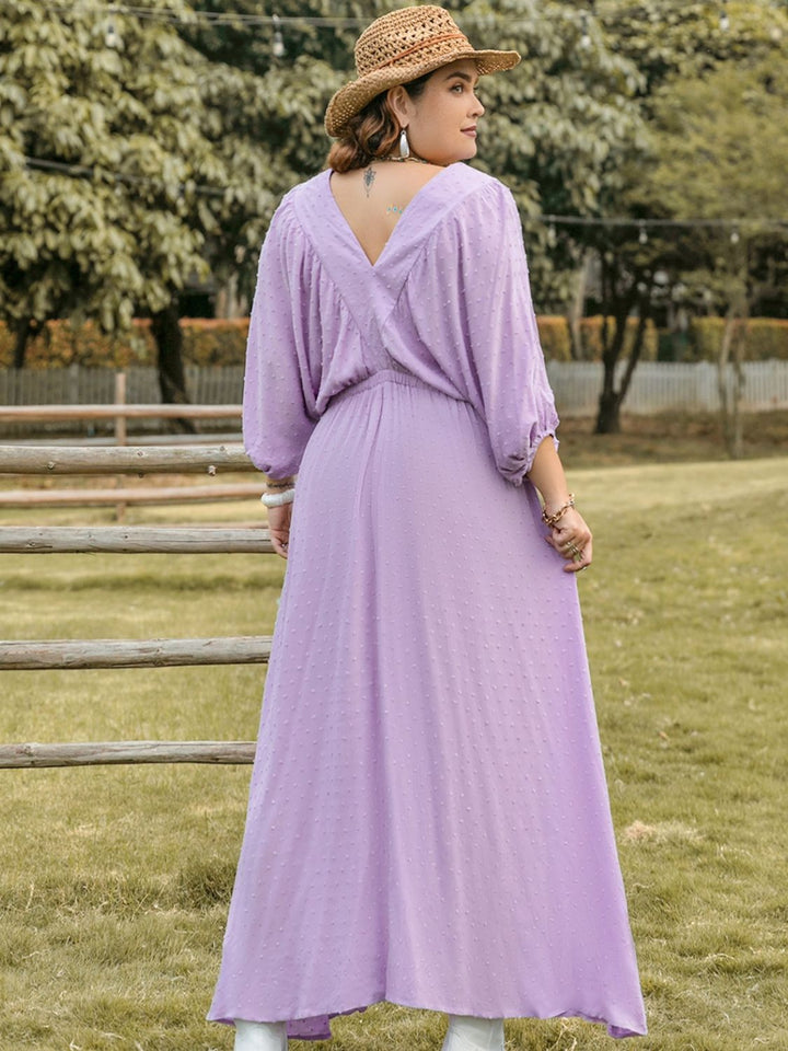 Plus Size Swiss Dot V-Neck Midi Dress 