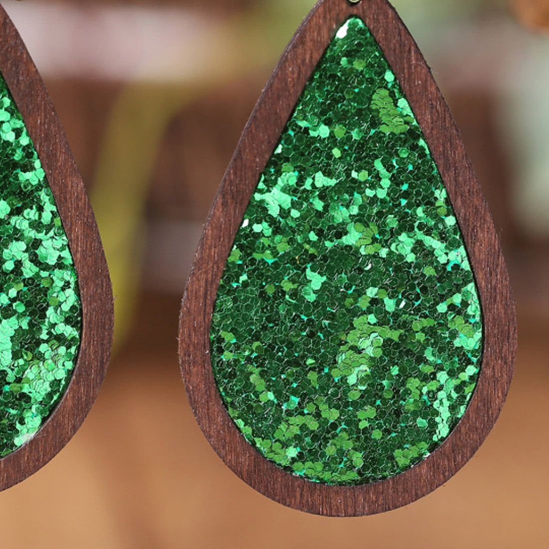Sequin Wood Teardrop Earrings 