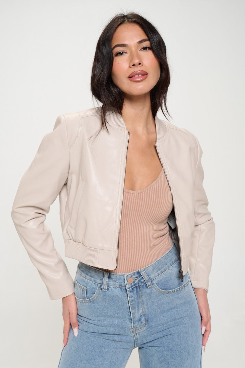Coalition LA Zip Up Cropped Bomber Jacket 
