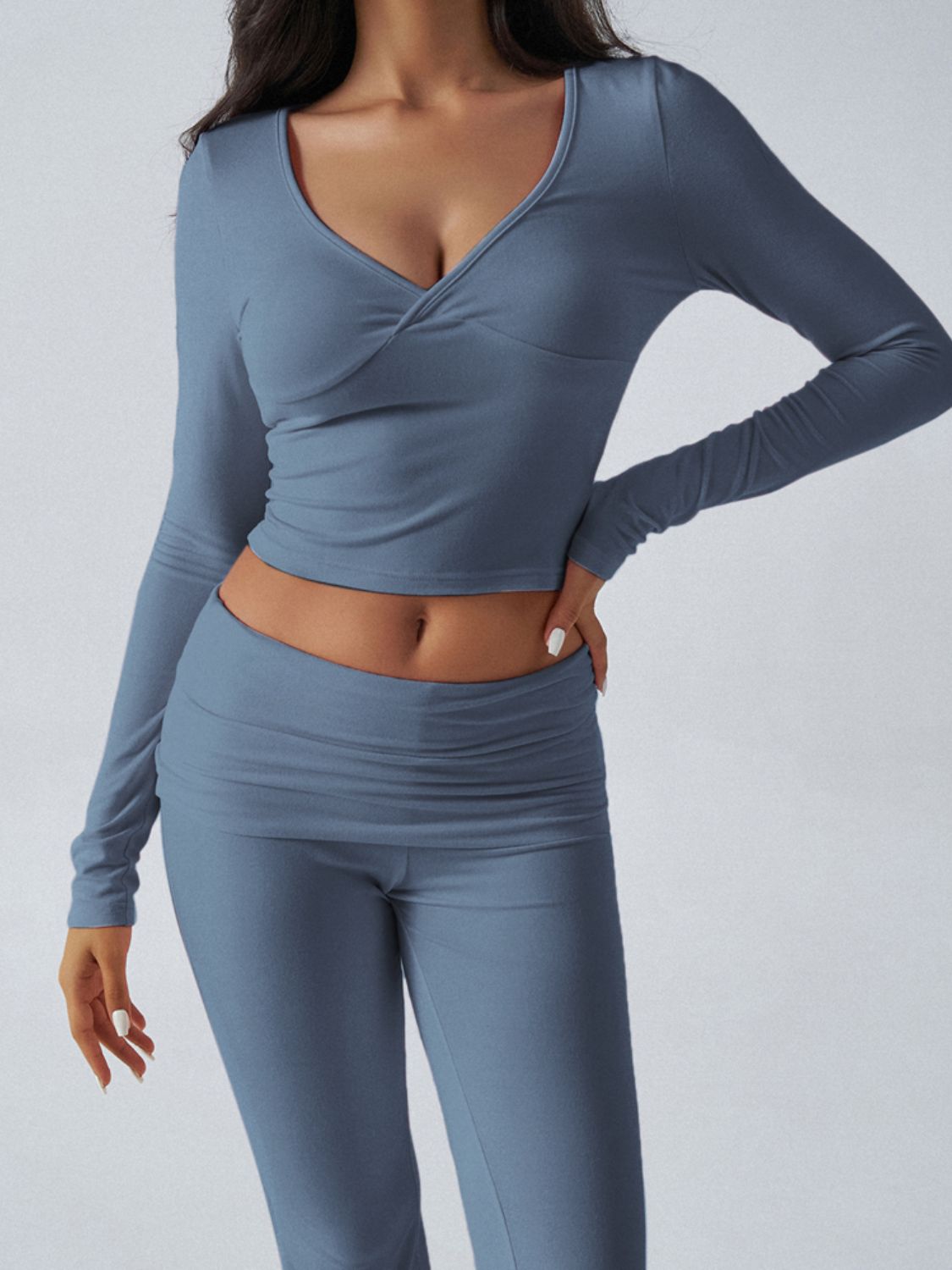 Devine Ruched Long Sleeve Top and Pants Set 