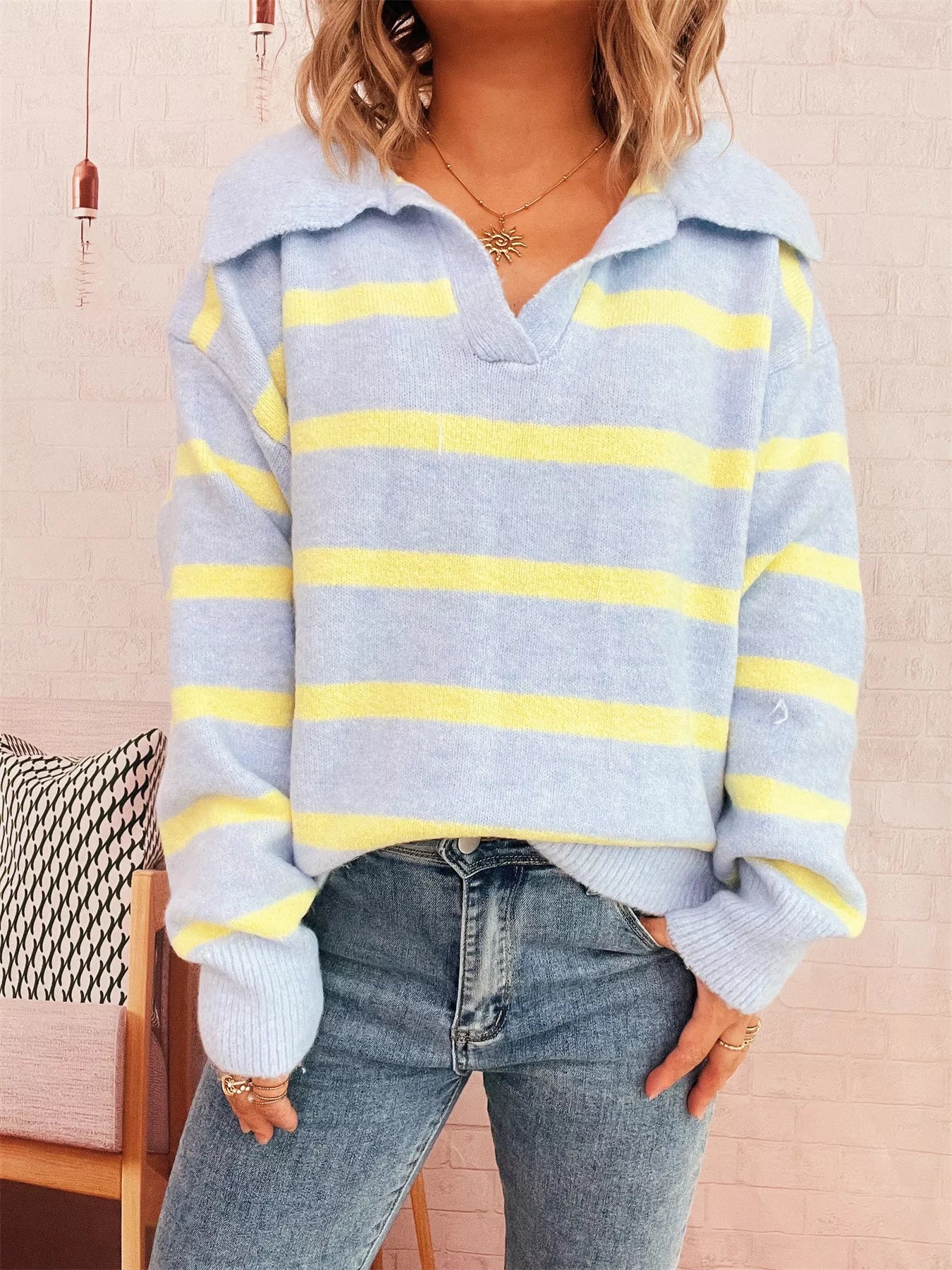 Striped Dropped Shoulder Sweater 