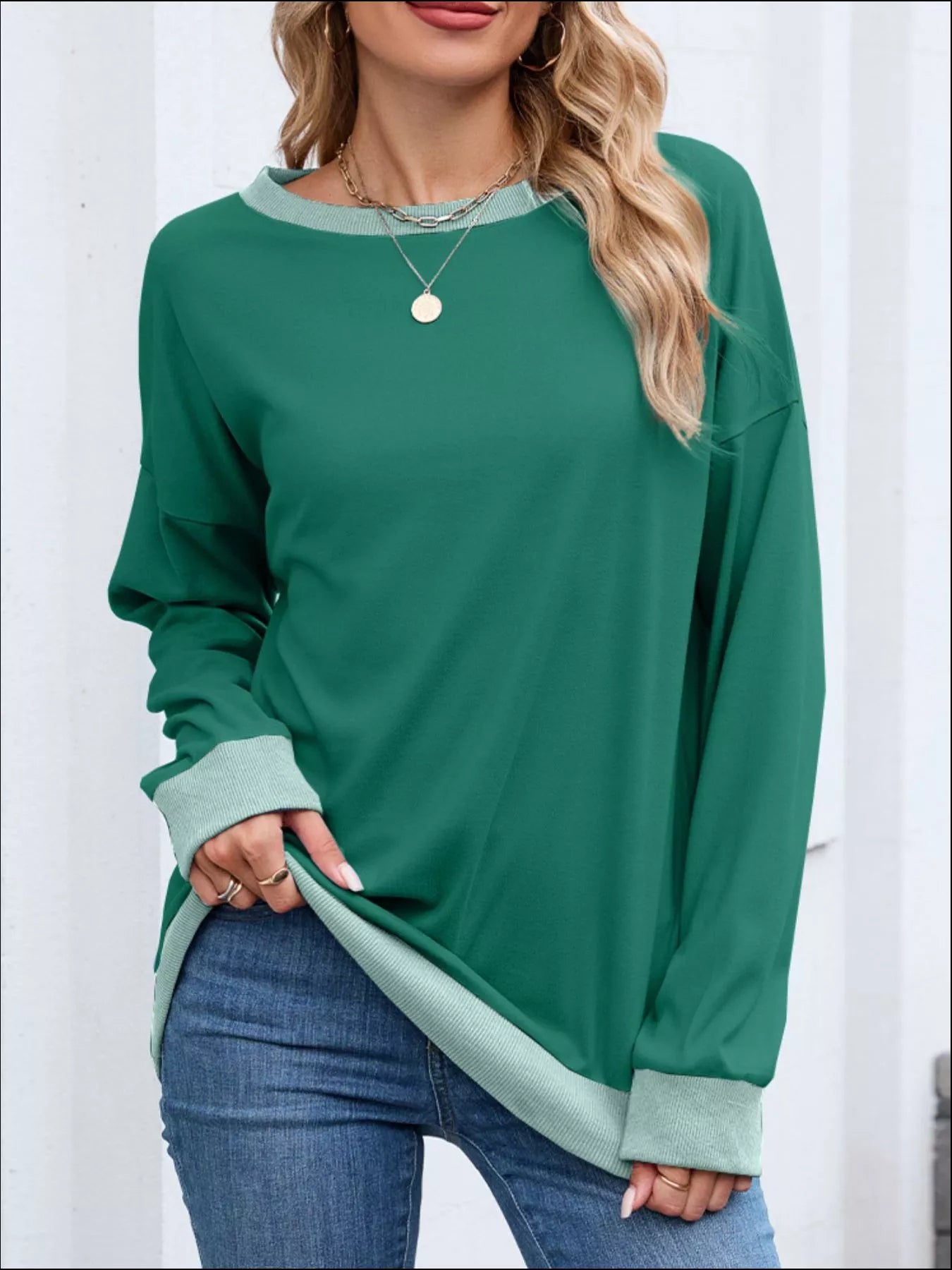 Contrast Trim Long Sleeve Sweatshirt 