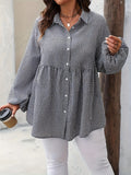 Plus Size Plaid Collared Neck Long Sleeve Shirt 