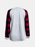 Full Size Graphic Plaid Round Neck Long Sleeve T-Shirt 