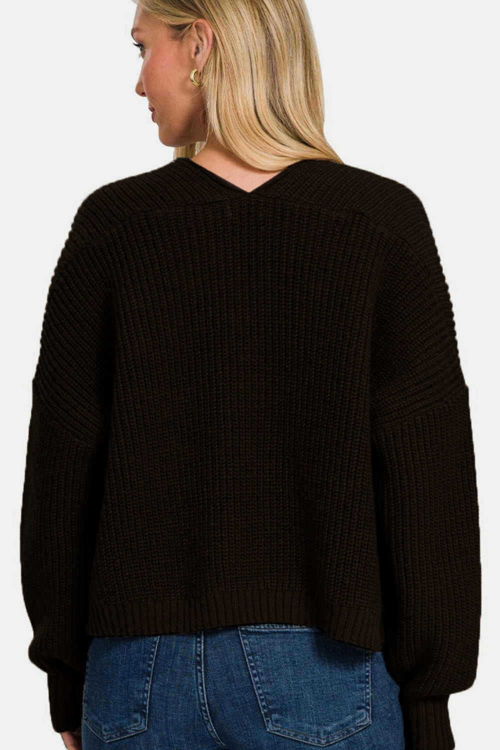 Zenana Open Front Drop Shoulder Sweater Cardigan 