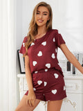 Heart Round Neck Top and Shorts Lounge Set Lingerie & Nightwear