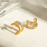 Stainless Steel Zircon Double-Layered Earrings 
