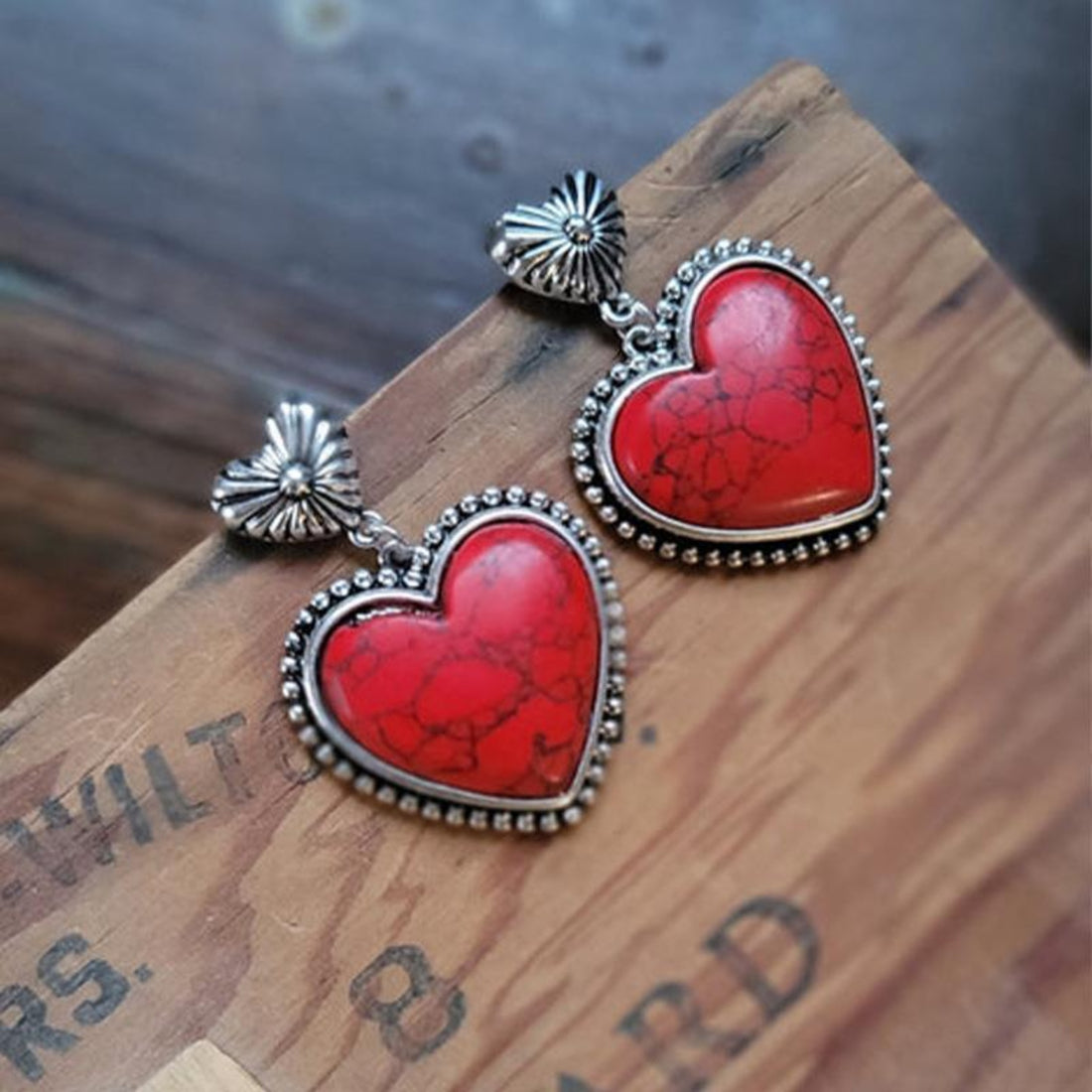 Artificial Turquoise Alloy Heart Dangle Earrings 