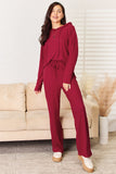 Basic Bae Full Size Ribbed Drawstring Hooded Top and Straight Pants Set 
