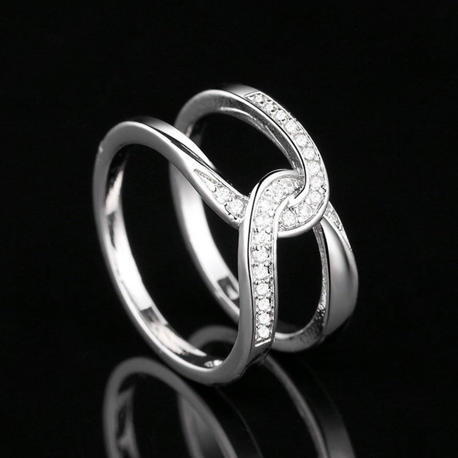 Twisted Inlaid Zircon Double-layered Ring 