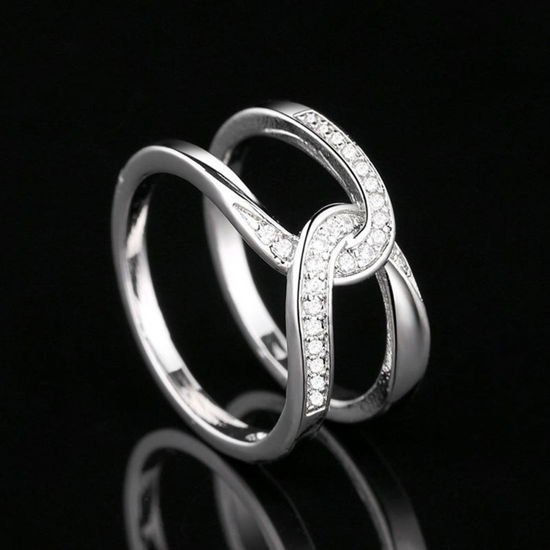 Twisted Inlaid Zircon Double-layered Ring 