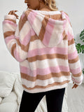 Drawstring Striped Zip Up Hooded Jacket 