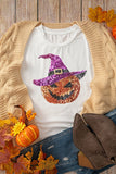Sequin Pumpkin Round Neck Short Sleeve T-Shirt 