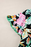 Plus Size Printed Tie Neck Short Sleeve Blouse 
