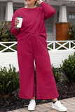 Double Take Full Size Textured Long Sleeve Top and Drawstring Pants Set 