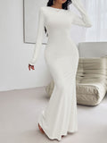 Devine Backless Round Neck Long Sleeve Maxi Dress 