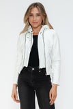 Snobbish Faux Leather Zip Up Drawstring Hooded Jacket 