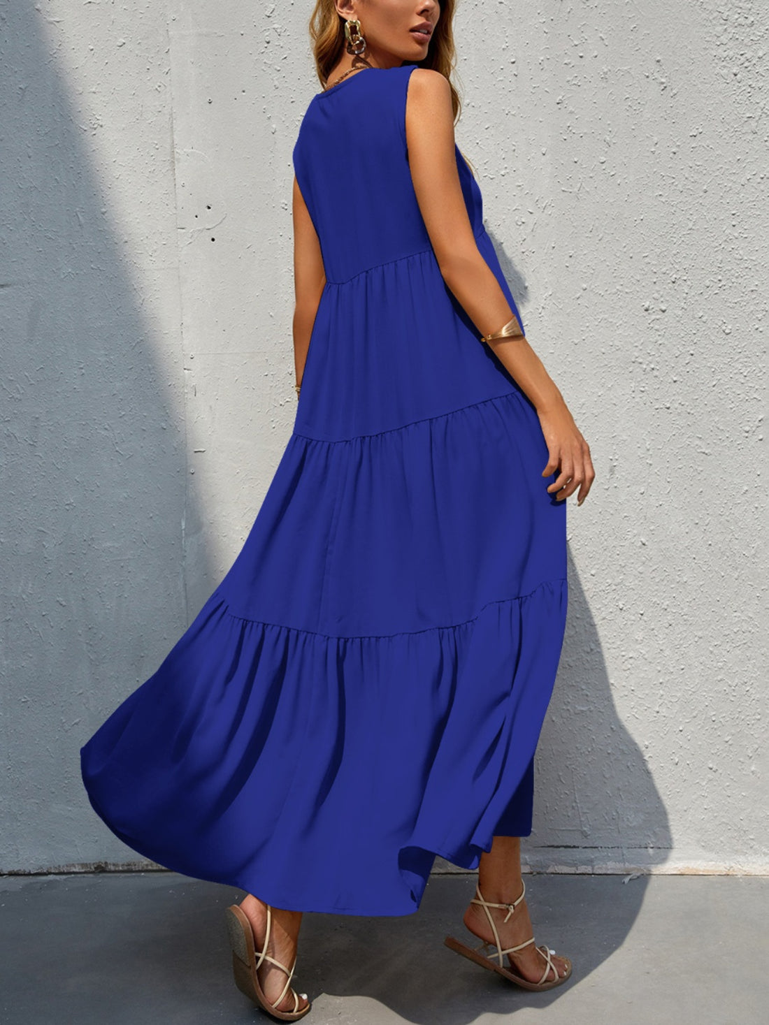 FAM-FAM Tiered V-Neck Sleeveless Dress 